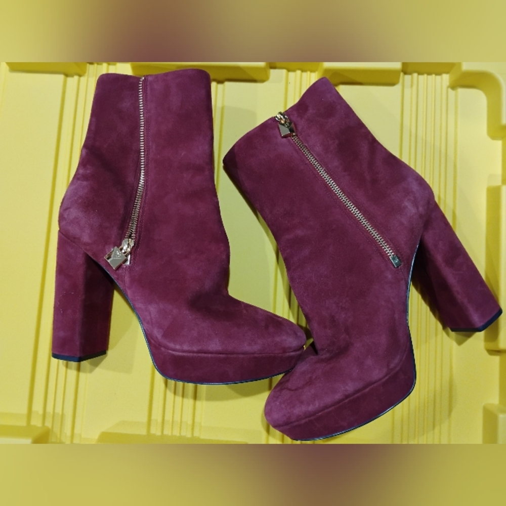 Michael Kors Frenchie platform bootie in brandy suede. 